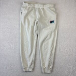 NIKE Mens 'Club Fleece' Joggers Large Cream Patch Logo Tapered Sweatpants